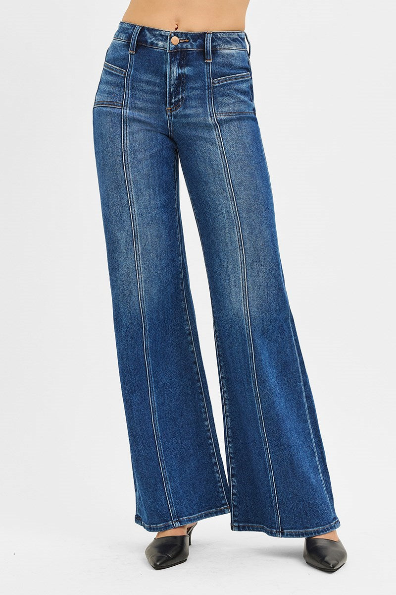 Risen Mid-Rise Wide Leg Jeans